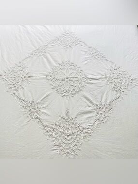 Vintage Battenburg Lace Duvet Cover Cotton White Button Closure Full/Queen